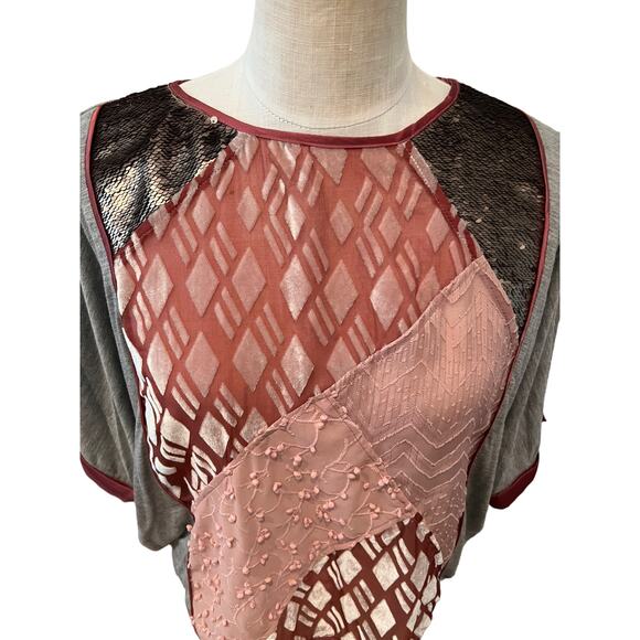 Anthropologie Tiny Patchwork Velvet Dolman Sleeve Top S - Picture 3 of 8